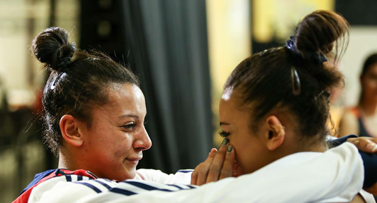 Ellie Downie and Becky Downie crying at the 2015 european artistic gymnastics championships